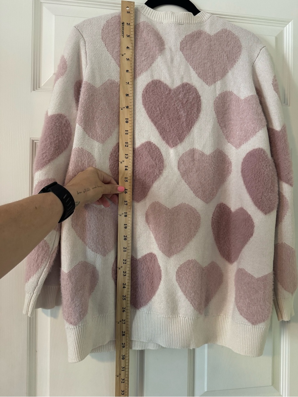 Coldwater Creek Cream Cardigan with Pink Heart Pattern - Picture 8 of 9